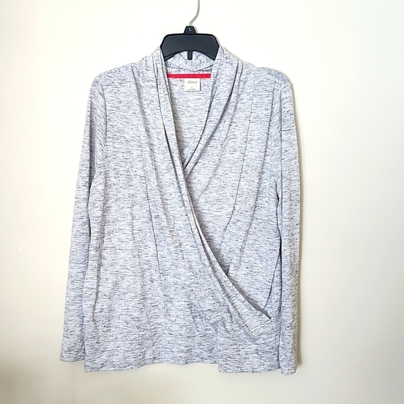 Soma Draped Twist Long Sleeve Top, neutral gray, stretch, women's size large - Picture 1 of 8